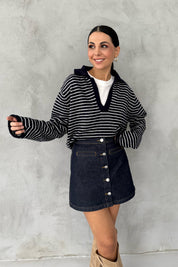 Lacivert Çizgili Polo Yaka Triko Kazak SY-3415-Lacivert