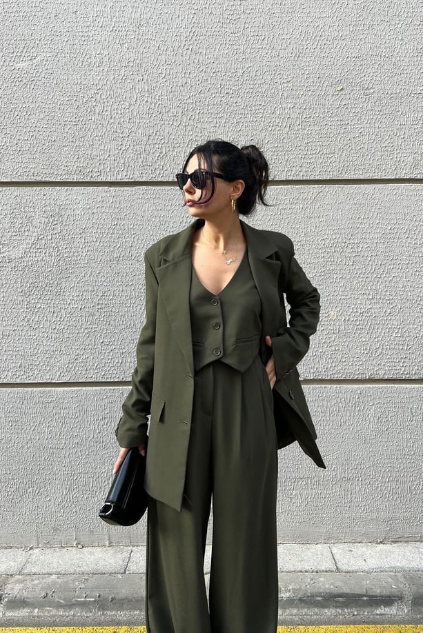 Haki Premium Ceket ve Yelek Takım SY-2892-Haki