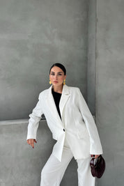 Ekru Düğme Detaylı Blazer Ceket SY-2057-Ekru