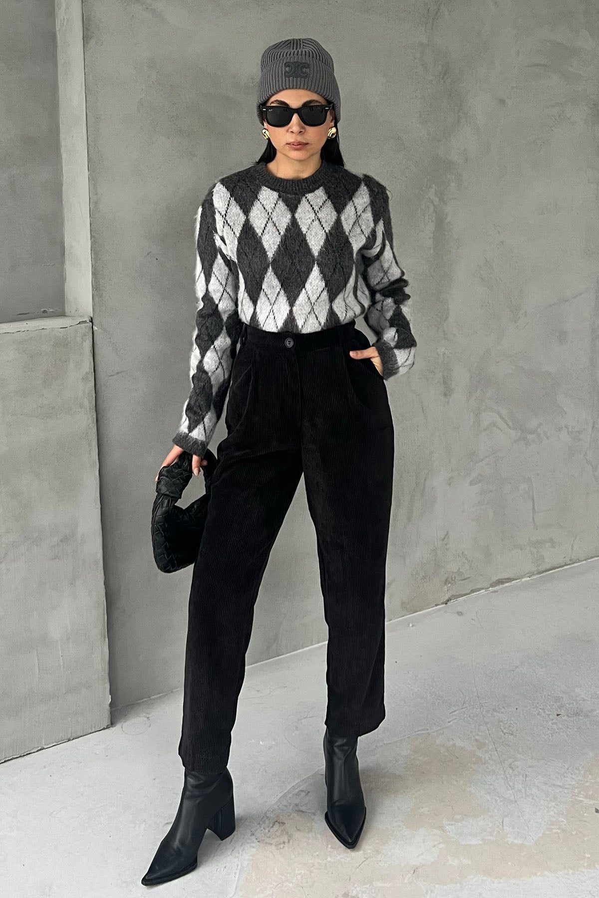 Siyah Fitilli Pensli Dar Paça Pantolon SY-2830-Siyah