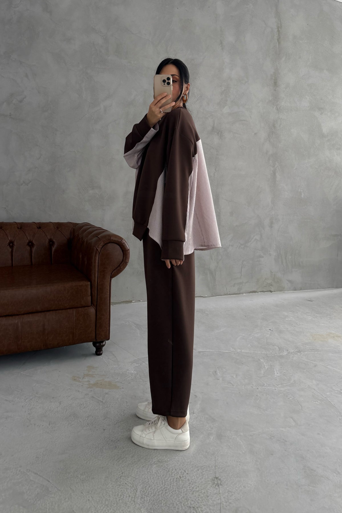 Kahve Garnili Şalvarlı Modal Takım SY-3385-Kahve