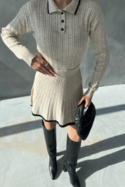 Bej Polo Yaka Triko Kazak Etek Takım SY-2841-Bej