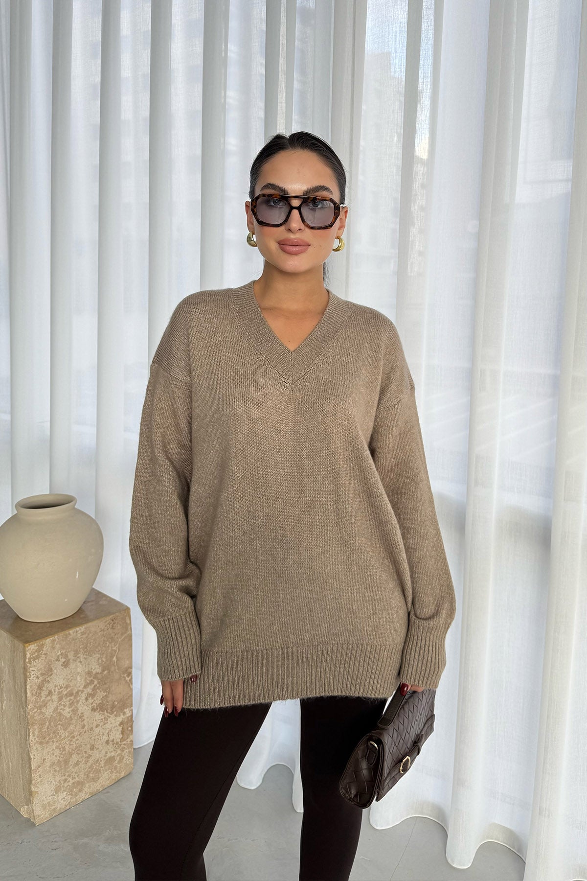 Vizon V Yaka Oversize Pinterest Triko Kazak SY-3348-Vizon