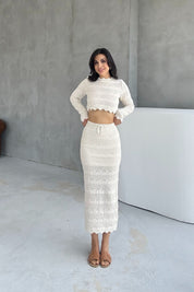 Ekru Uzun Kollu Bluz Etek Takım SY-0743- Ekru