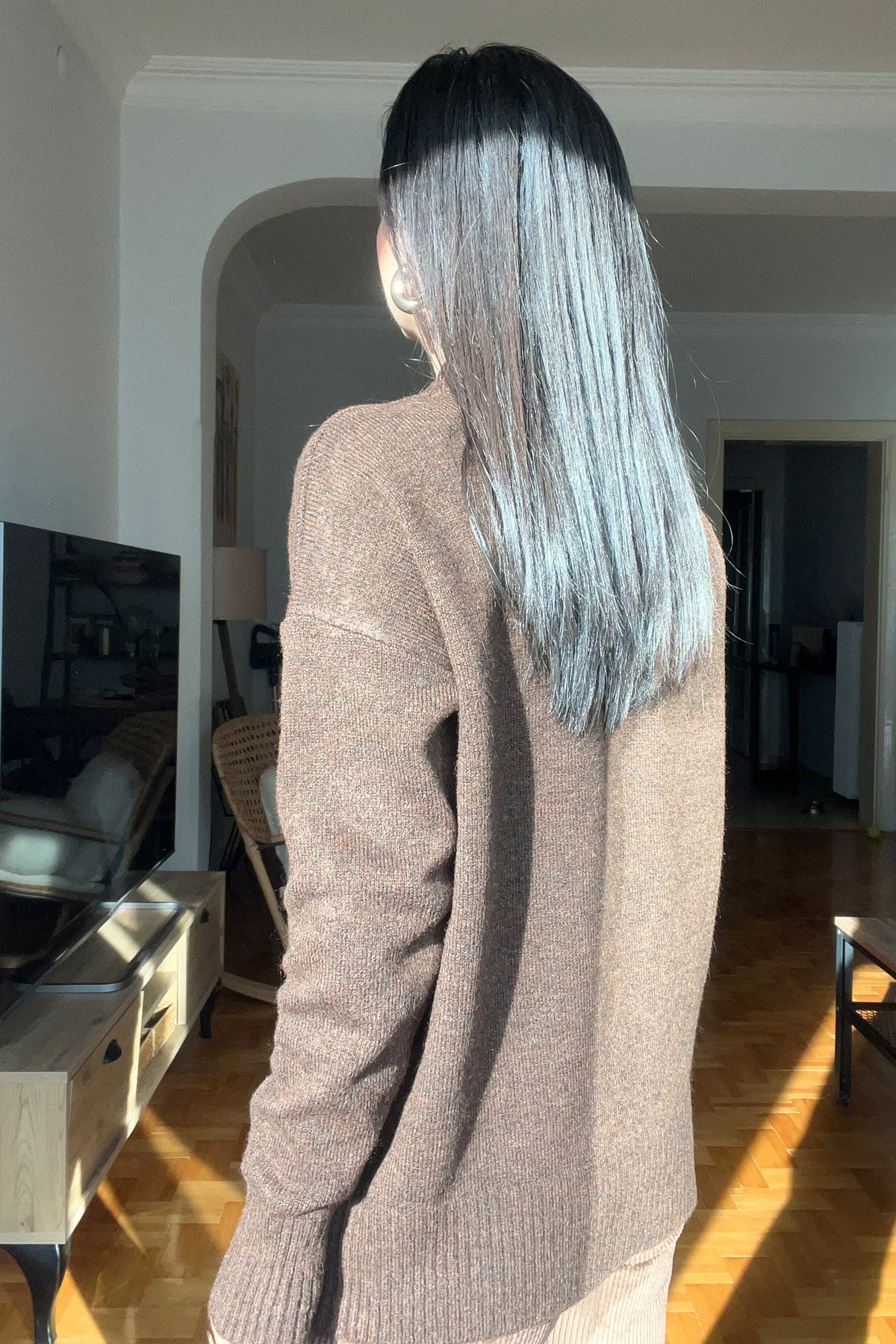 Kahverengi Teddy Bear Nakışlı Triko Kazak SY-2839-Kahverengi