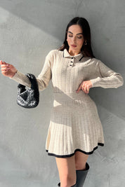 Bej Polo Yaka Triko Kazak Etek Takım SY-2841-Bej