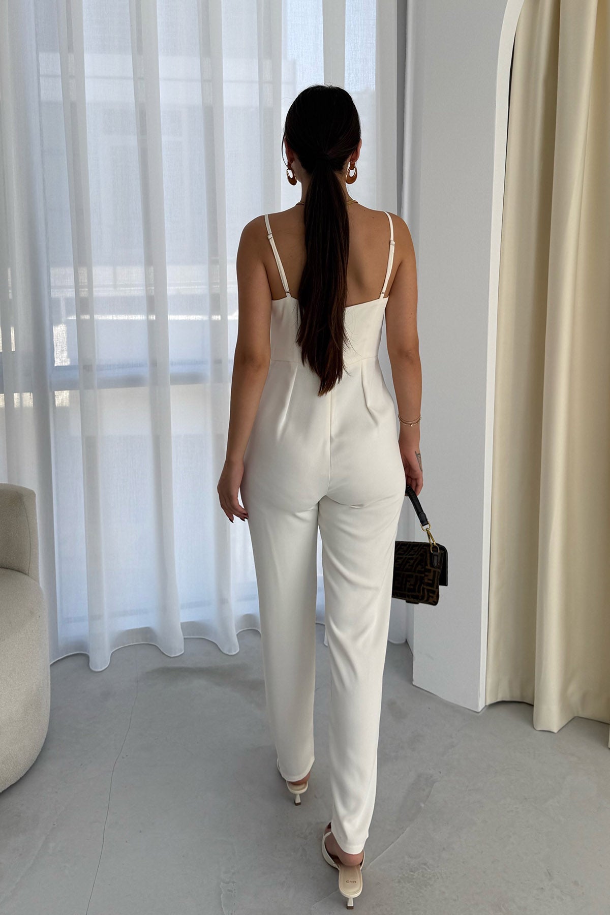 Ekru İnce Askılı Napoli Tulum SY-1954-Ekru