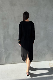 Siyah V Yaka Örgü Triko Elbise SY-2833-Siyah