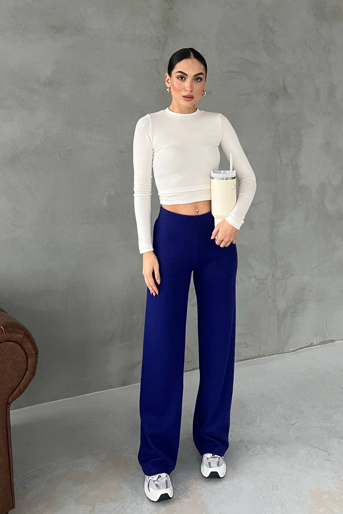 Saks Mavisi Örgü Salaş Pantolon SY-2871-Saks