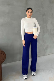 Saks Mavisi Örgü Salaş Pantolon SY-2871-Saks