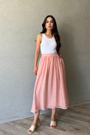 Somon Dokuma Detaylı Modal Etek SY-2158-Somon