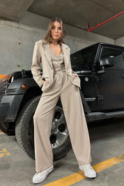 Premium Çizgili Bej Kadın Ceket SY-2877-Bej