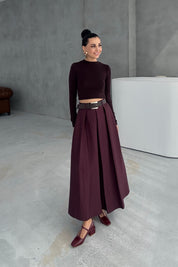 Mürdüm Kemer Detaylı Etek SY-3359-Mürdüm