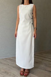 Beyaz Uzun Düğme Detaylı Elbise Şort Takım SY-2093-Beyaz