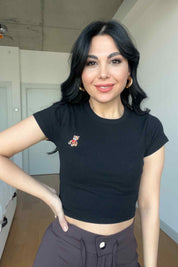 Siyah Ayıcık Nakışlı Crop SY-2971-Siyah