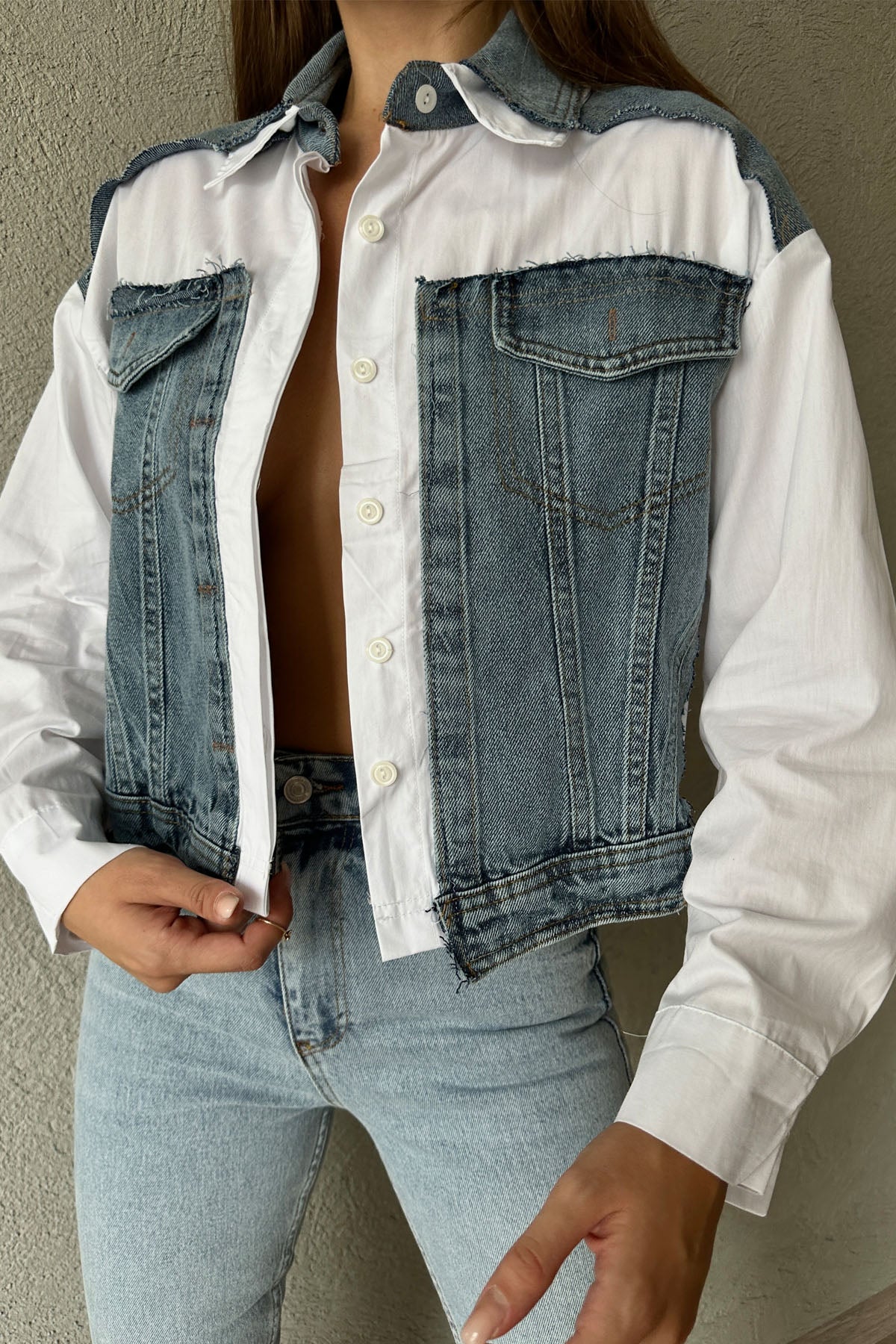 Poplin Garnili Kot Ceket SY-1106-Mavi