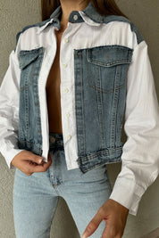 Poplin Garnili Kot Ceket SY-1106-Mavi