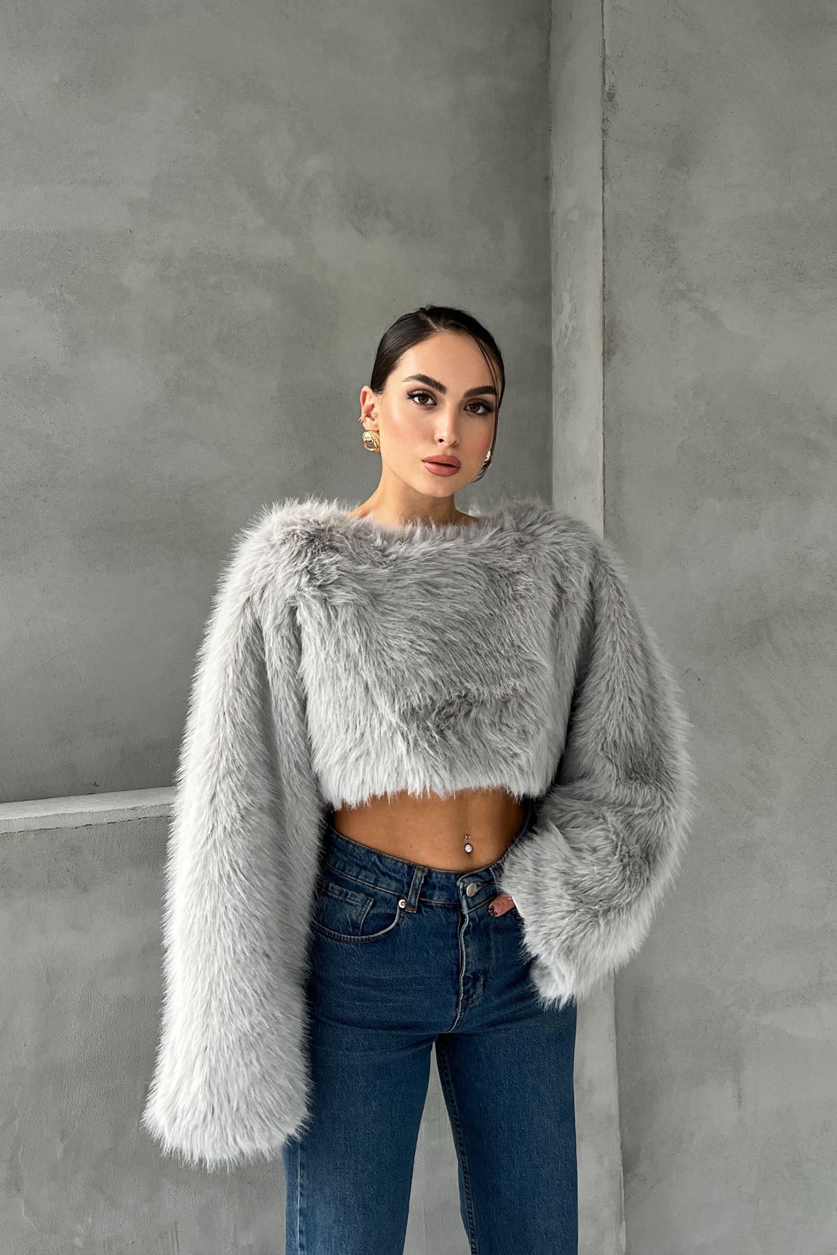 Gri Maria Kürk Kazak SY-2750-Gri