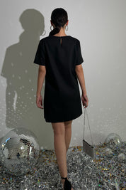 Siyah Taş Baskılı Kısa Kollu Elbise SY-2812-Siyah