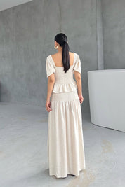 Taş Gipeli Keten Bluz ve Etek Takım SY-3238-Taş