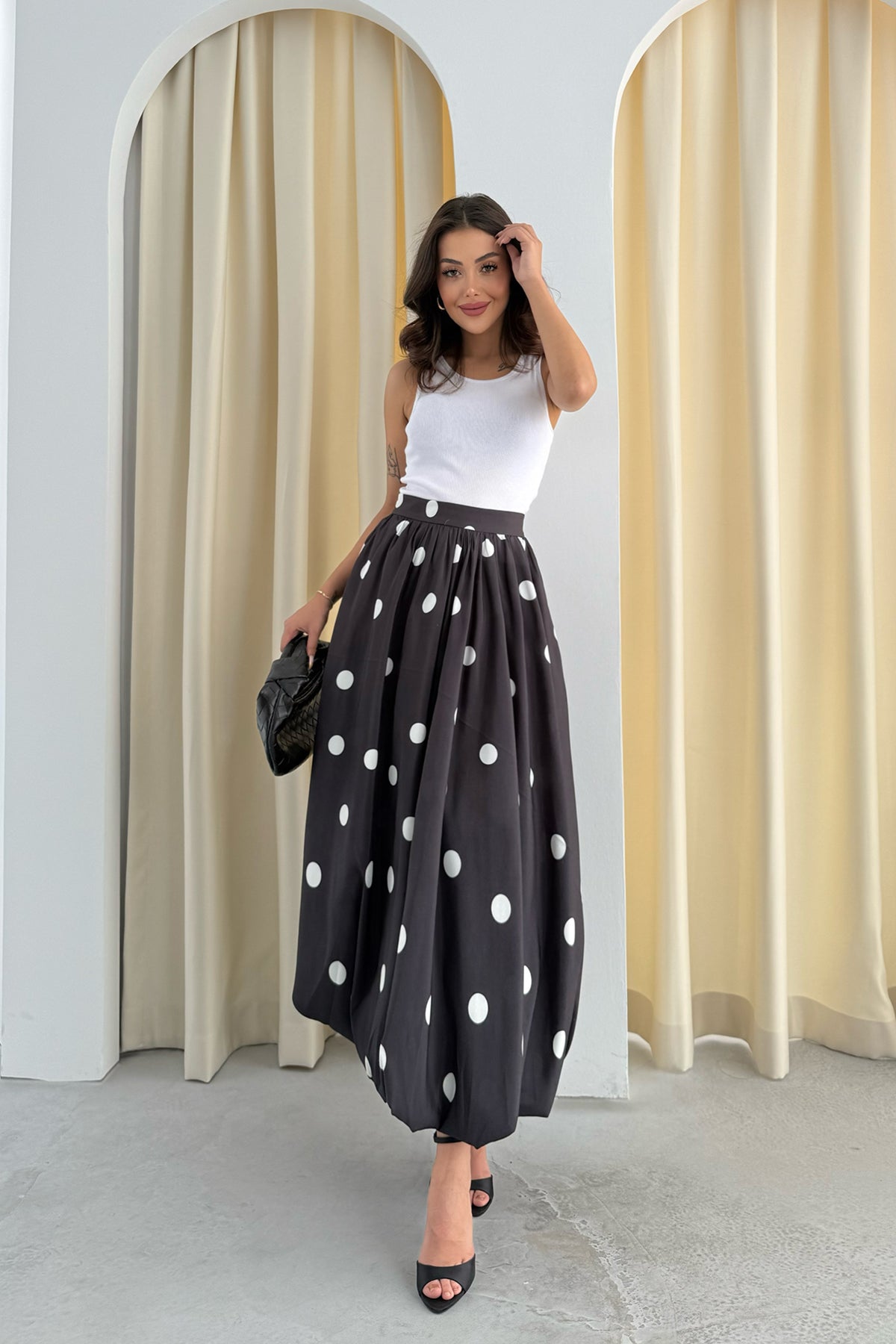 Siyah Puantiyeli Uzun Etek SY-3351-Siyah