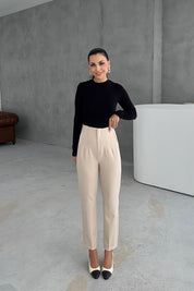 Bej Çift Pensli Fleto Cepli Pantolon SY-3106-Bej