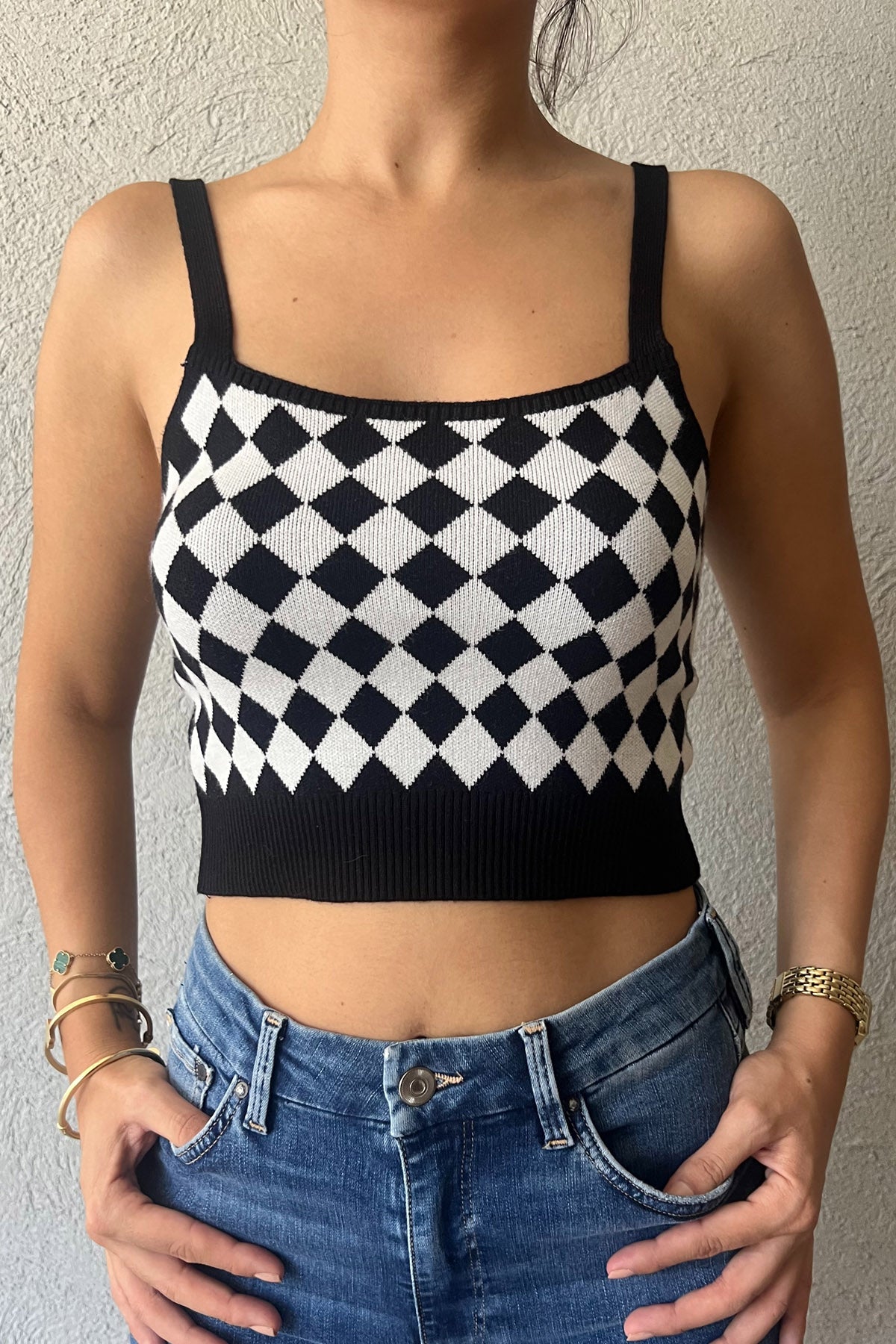 Siyah Beyaz Dama Desenli Crop SY-1632-Siyah