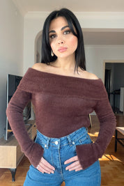 Kahve Madonna Yaka Yumoş Triko Kazak SY-2784-Kahve