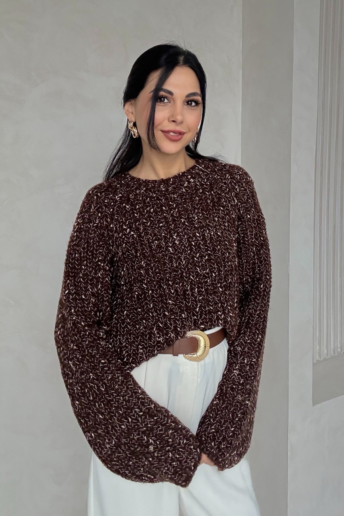 Kahve Reglan Kol Triko Kazak SY-3417-Kahve