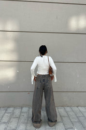 Eskitme Dikiş Detaylı Baggy Jean SY-2378-Eskitme