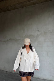 Krem Düğmeli Kruvaze Yaka Hırka SY-2423-Krem