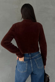 Kahve Çiçek Düğmeli Yumoş Hırka SY-2817-Kahve