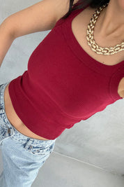 Bordo Slim Fit Dar Kesim U Yaka Fitilli Atlet SY-3171-Bordo