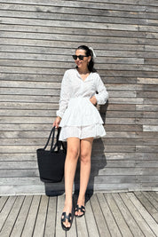 Beyaz Fistolu Gömlek Etek Takım SY-3120-Beyaz