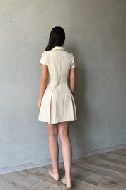 Bej Önü Fermuarlı Cep Detaylı Gömlek Yaka Elbise SY-1802-Bej