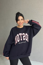 Lacivert Baskılı Fermuar Detaylı Sweatshırt SY-2412-Lacivert