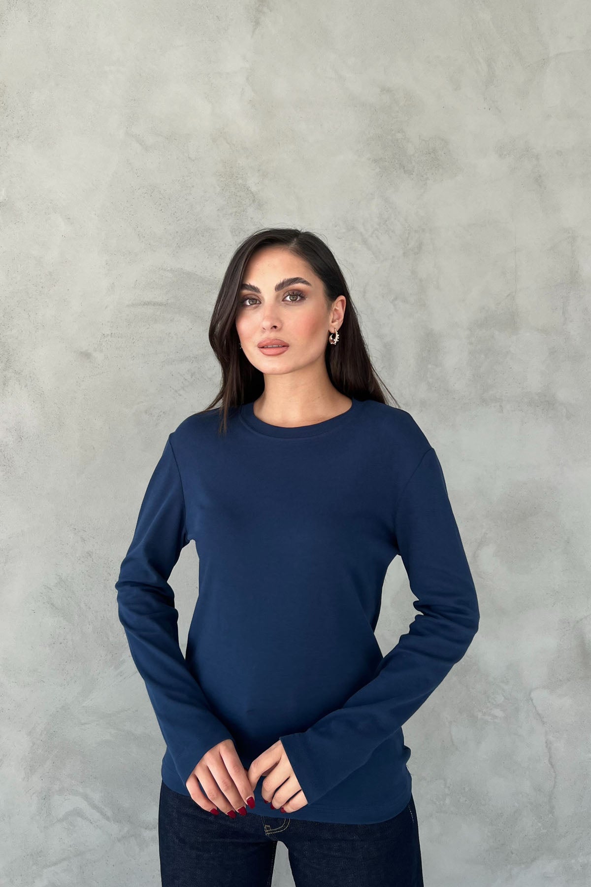 Lacivert Uzun Kollu Basic T-shirt SY-1566-Lacivert