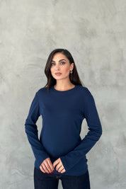 Lacivert Uzun Kollu Basic T-shirt SY-1566-Lacivert