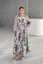 Çok Renkli Kuşaklı Anvelop Elbise SY-3367-Çok Renkli