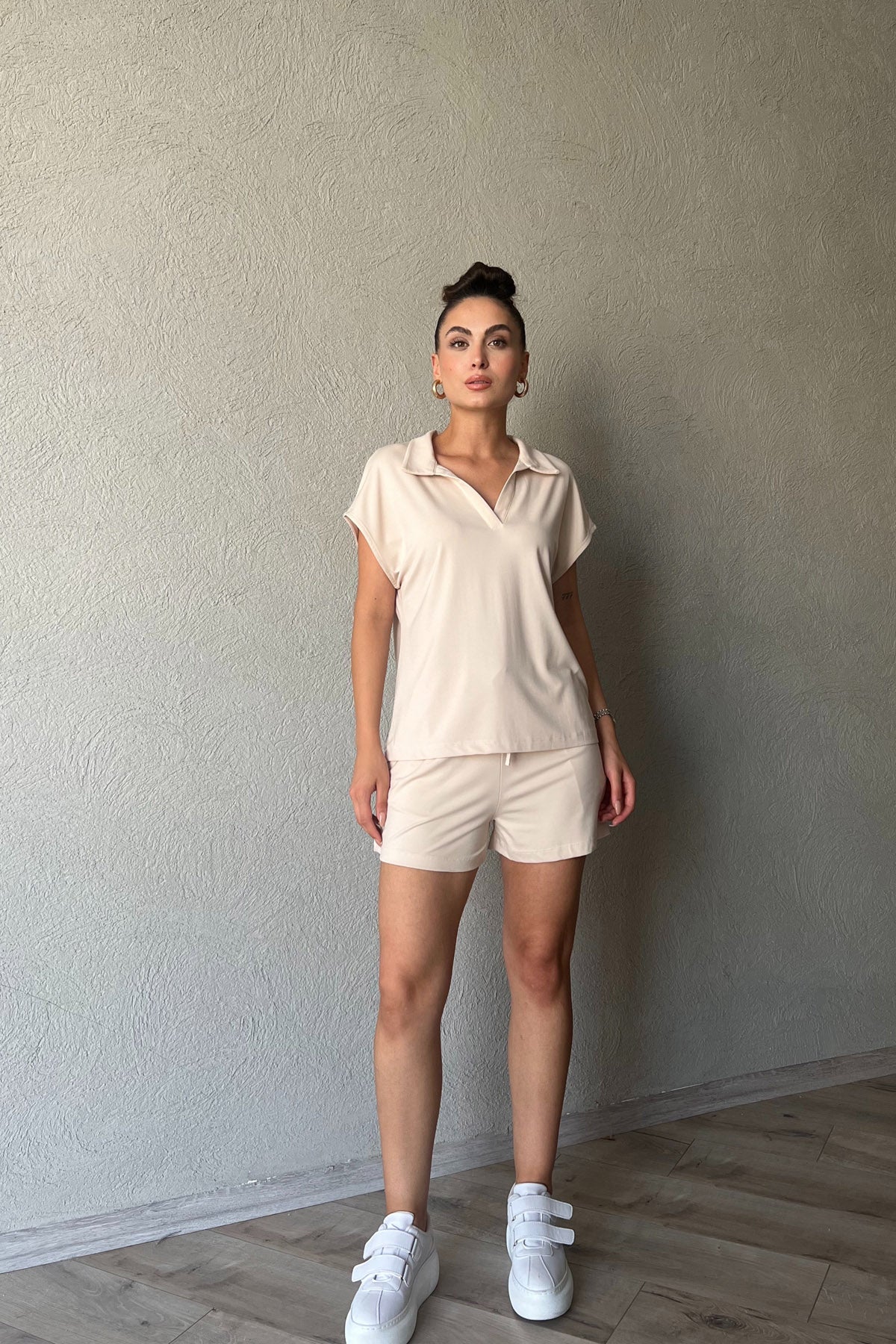 Bej Marka Model T-shirt Şort Takım SY-2254-Bej