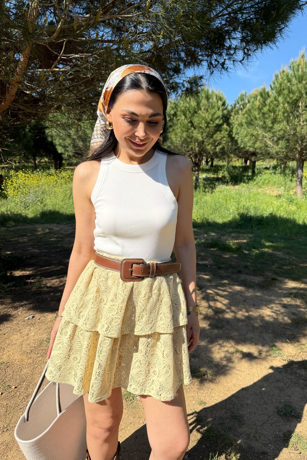 Sarı Dantelli Fırfırlı Etek SY-3135-Sarı