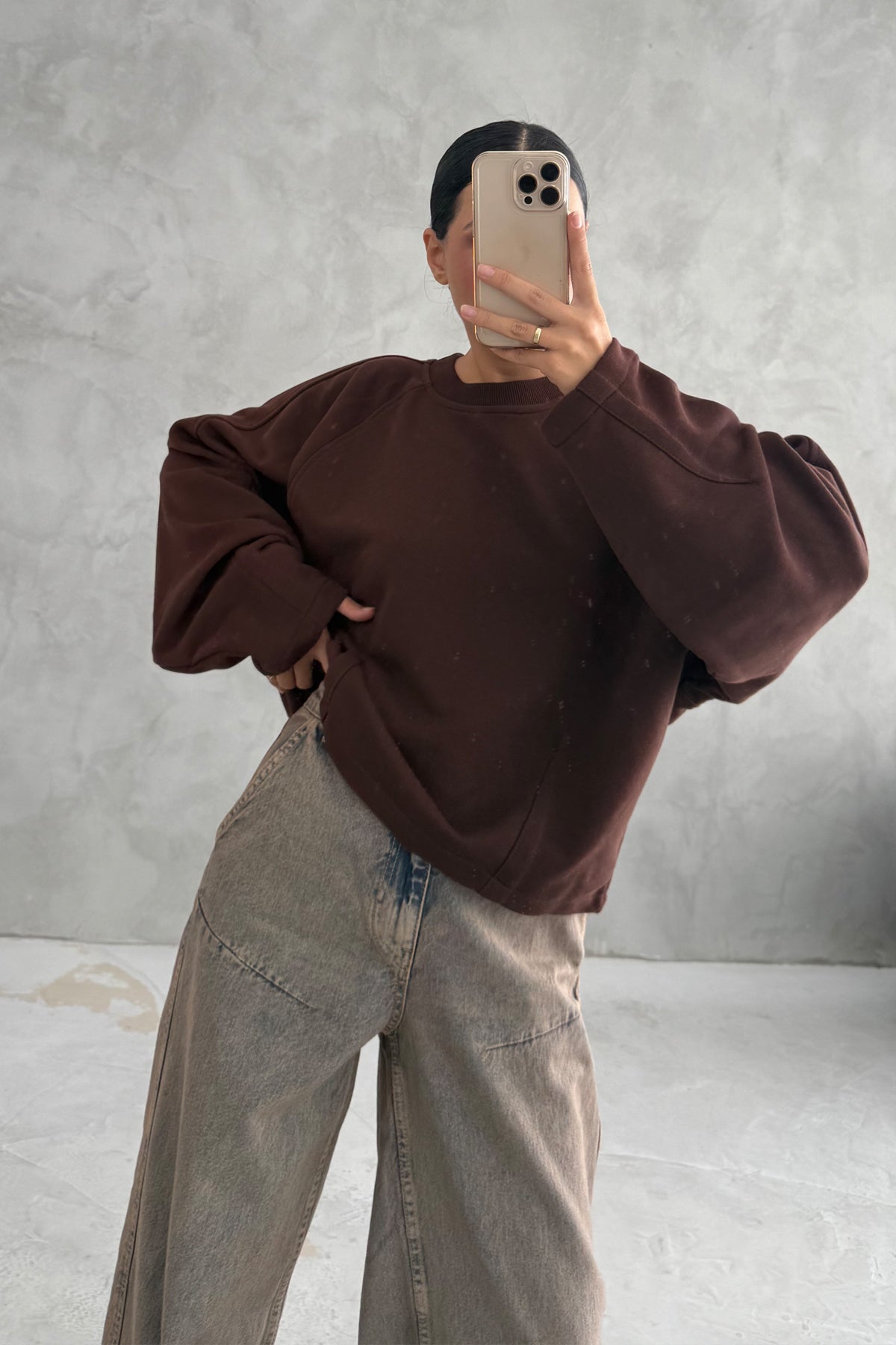 Kahverengi Oversize Dikiş Detay Sweatshirt SY-2628-Kahverengi