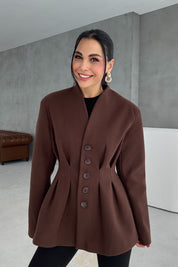 Kahverengi Belden Oturmalı Kaşe Özel Üretim Ceket SY-3416-Kahverengi