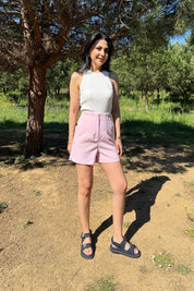 Pembe Pens Detaylı Mini Şort SY-2305-Pembe