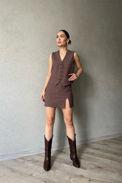 Kahverengi Önden Yırtmaçlı Etek SY-1270-Kahverengi