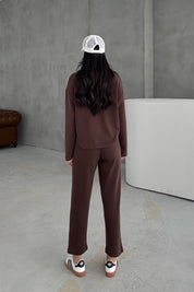 Kahve Uzun Kollu Beli Lastikli Modal Takım SY-3383-Kahve