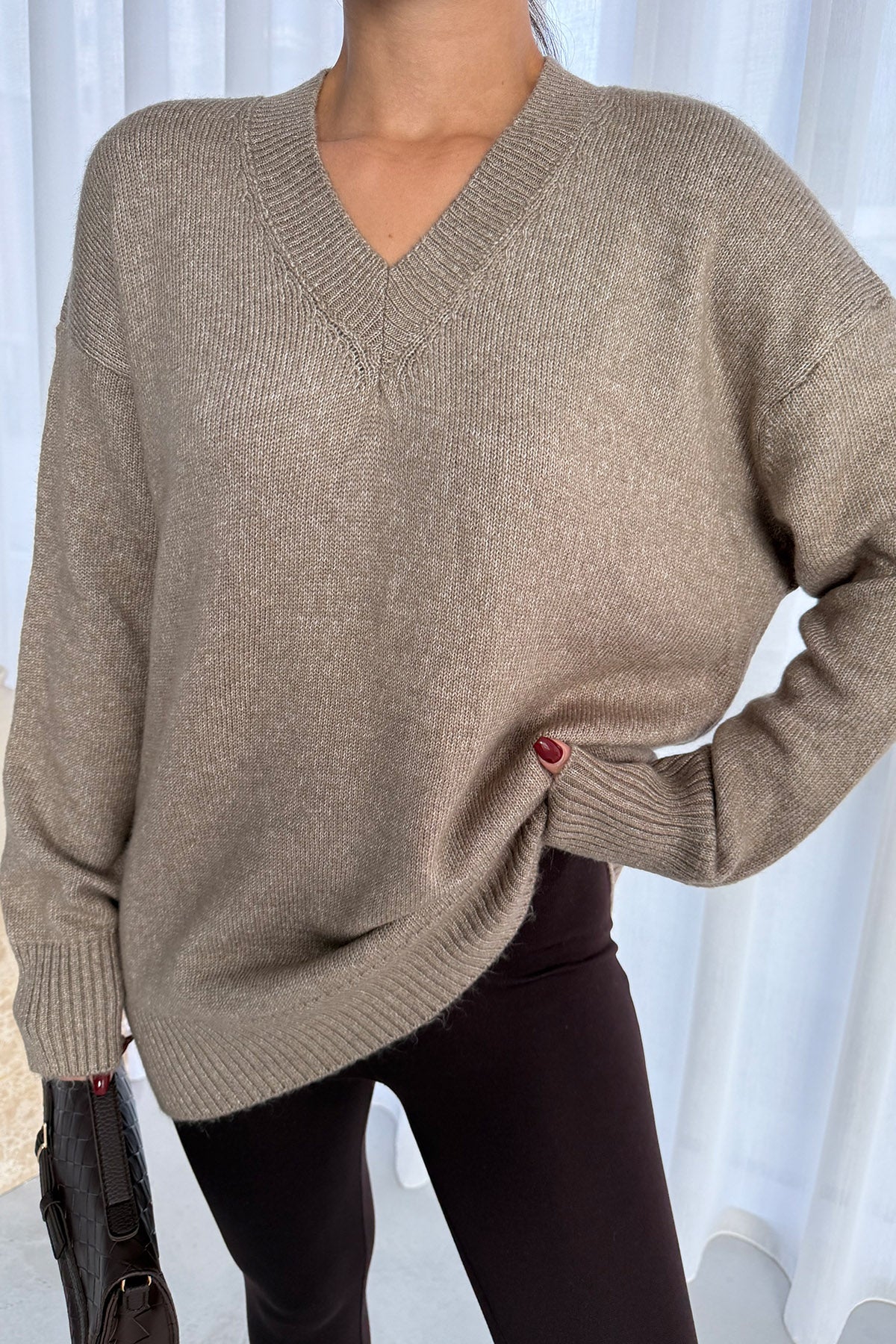 Vizon V Yaka Oversize Pinterest Triko Kazak SY-3348-Vizon