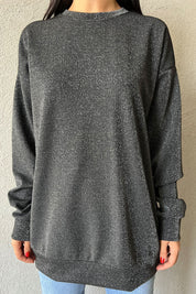 Siyah Simli Bisiklet Yaka Sweat SY-1211-Siyah