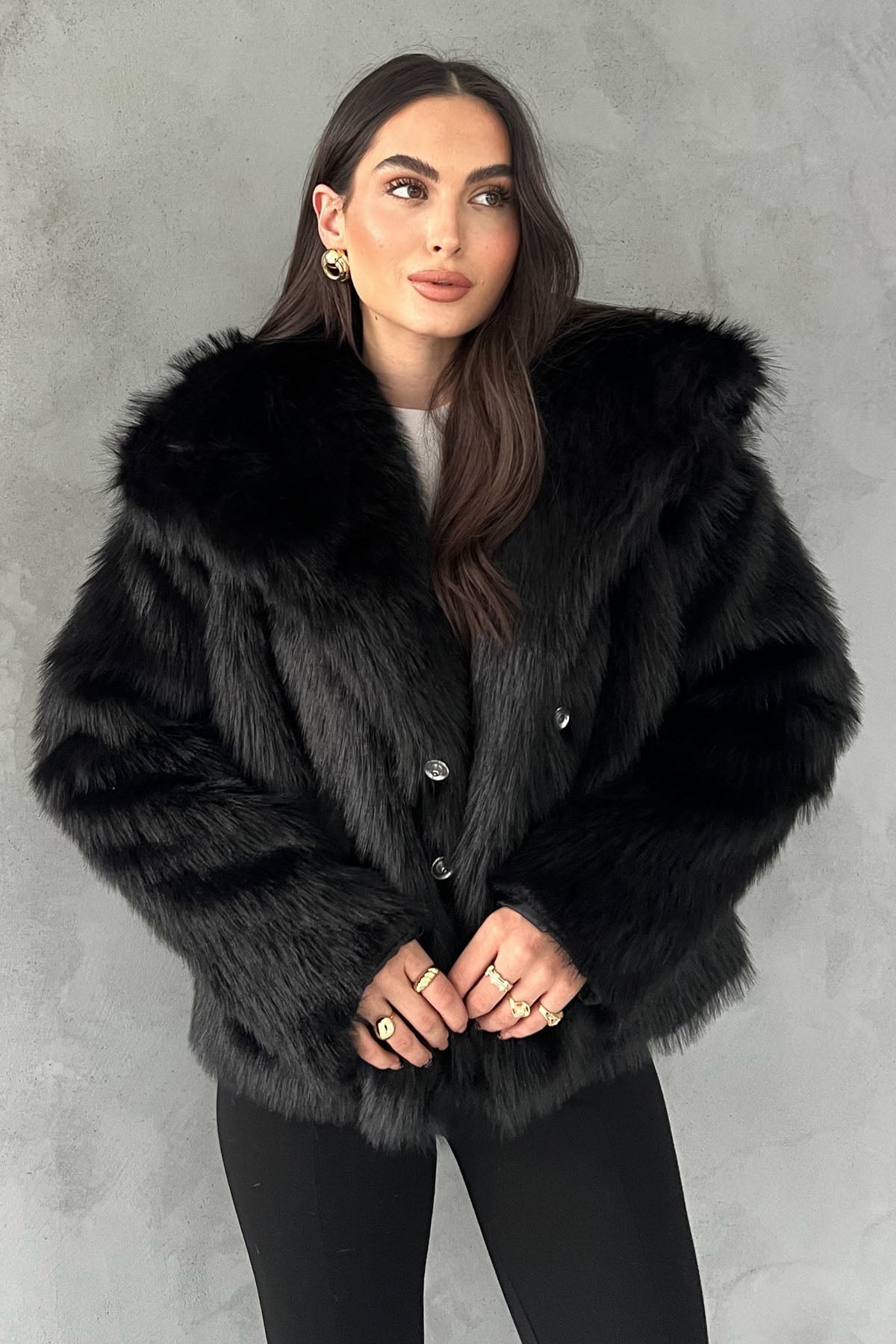 Siyah Kısa Suni Kürk Ceket SY-2429-Siyah