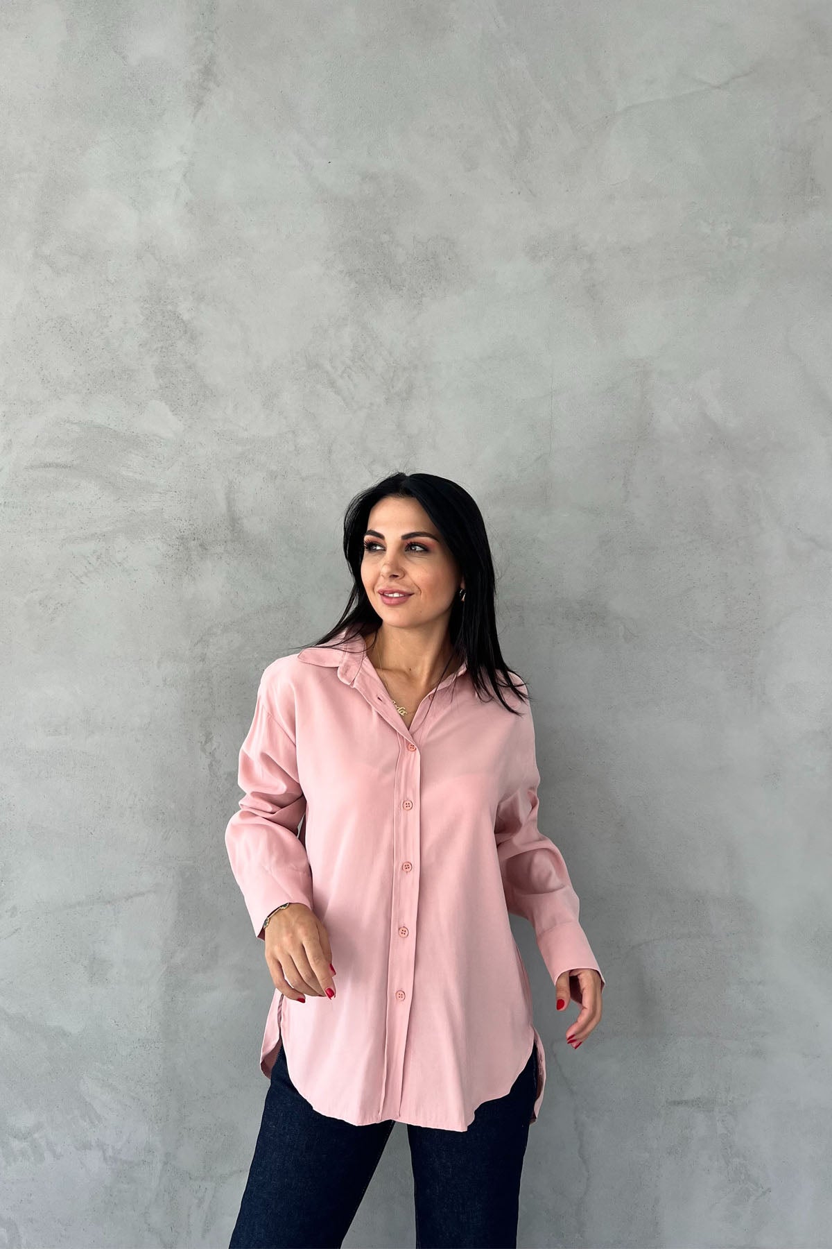 Pudra Modal Kumaş Uzun Kol Basic Gömlek SY-2487-Pudra